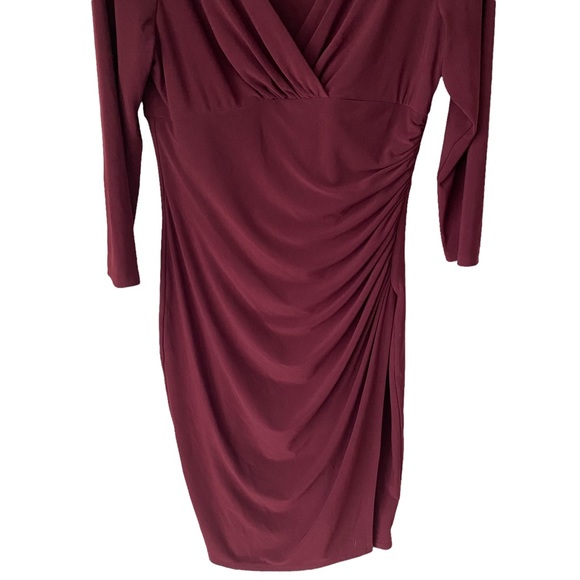 Lauren Ralph Lauren size 8 burgundy long sleeves rouching wrap dress EUC - Picture 5 of 12
